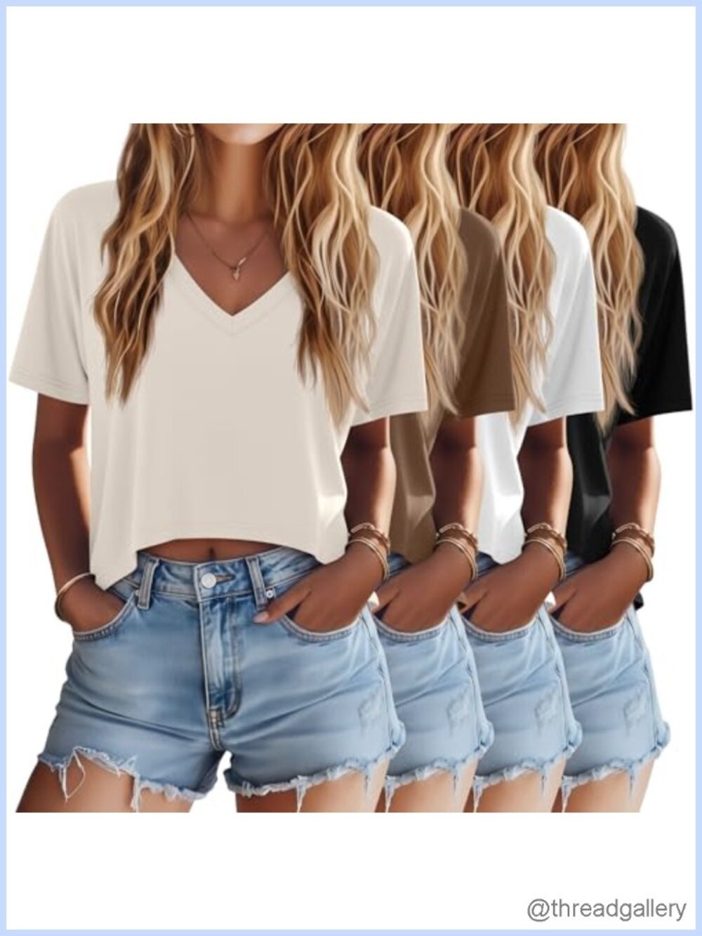 Oversized Crop Tees 4-Pack V-Neck Short Sleeve Women's
